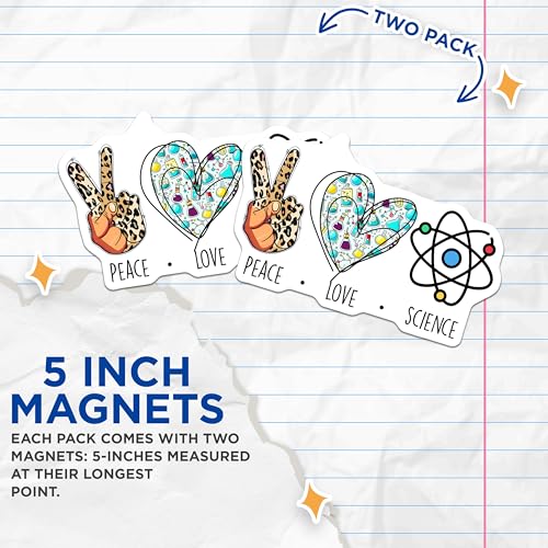 (2 Pack) Peace Love Science Magnets - Teacher Decor - 5" On Longest Side - for Cars, Fridges, Toolboxes - Made in USA - MAG7842