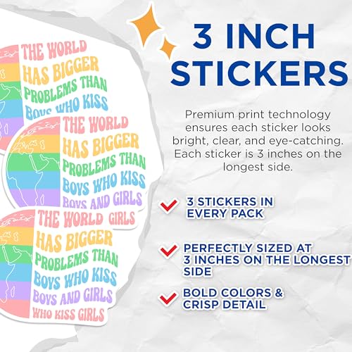 (3 Pack) LGBTQ Decals - Rainbow Planet Decal - Equality Laptop Decals - 3 Inches On Longest Side - Easy Peel & Apply - Made in USA - 3MCS0573