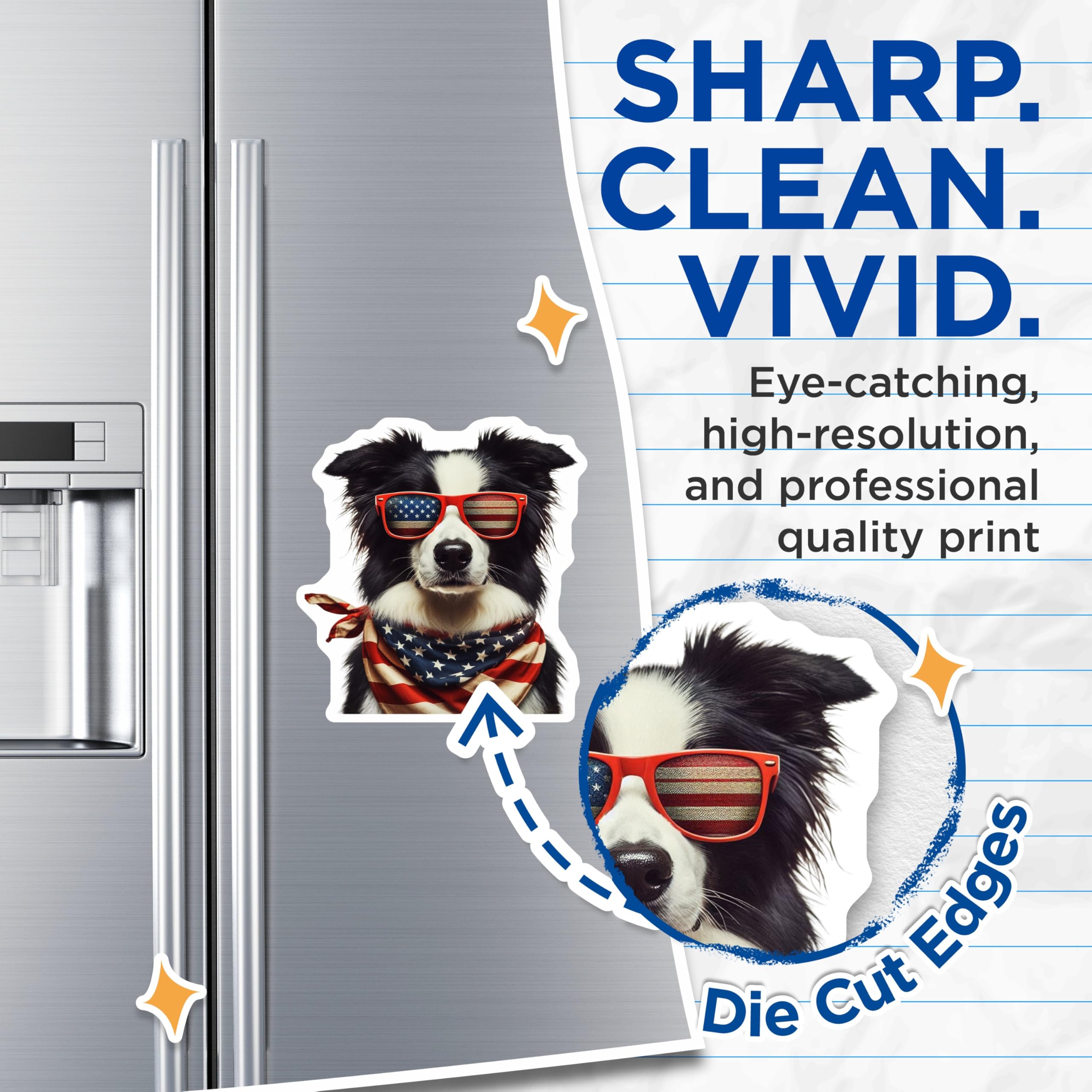 (2 Pack) Patriotic Dog Magnets - American Flag Sunglasses - Collie with Bandana - 5" On Longest Side - Premium Magnet - for Cars, Refrigerators, Toolboxes, Lockers - Made in USA - MAG14639