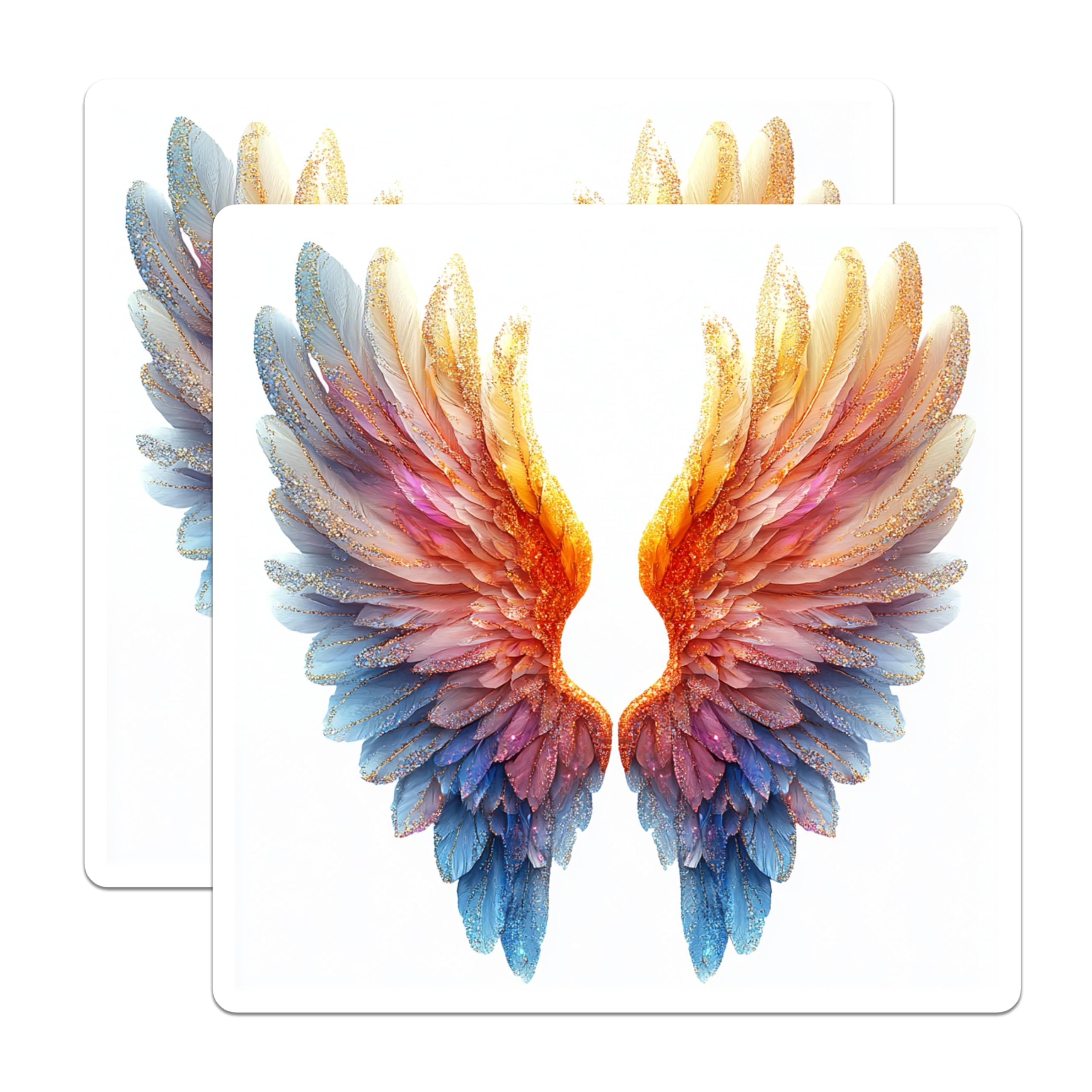 (2 Pack) Angel Wing Magnets - Glitter Feather Decor - Whimsical Refrigerator Art - 5 Inches On Longest Side - Thick Durable Magnet - Made in USA - MAG29276