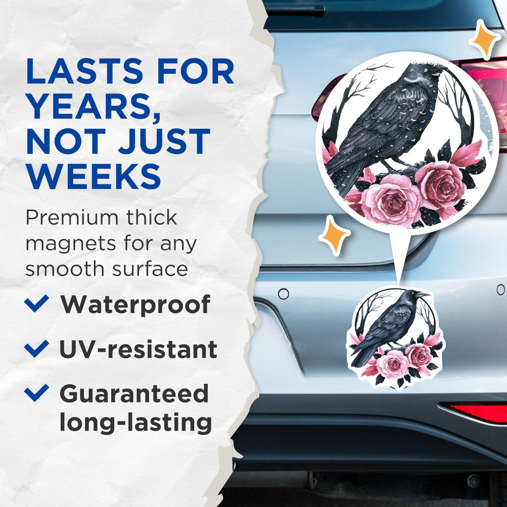 (2 Pack) Raven Magnets - Gothic Home Decor - Bird and Roses Fridge Magnets - 5" On Longest Side - Premium Magnet - for Cars, Refrigerators, Toolboxes, Lockers - Made in USA - MAG17871