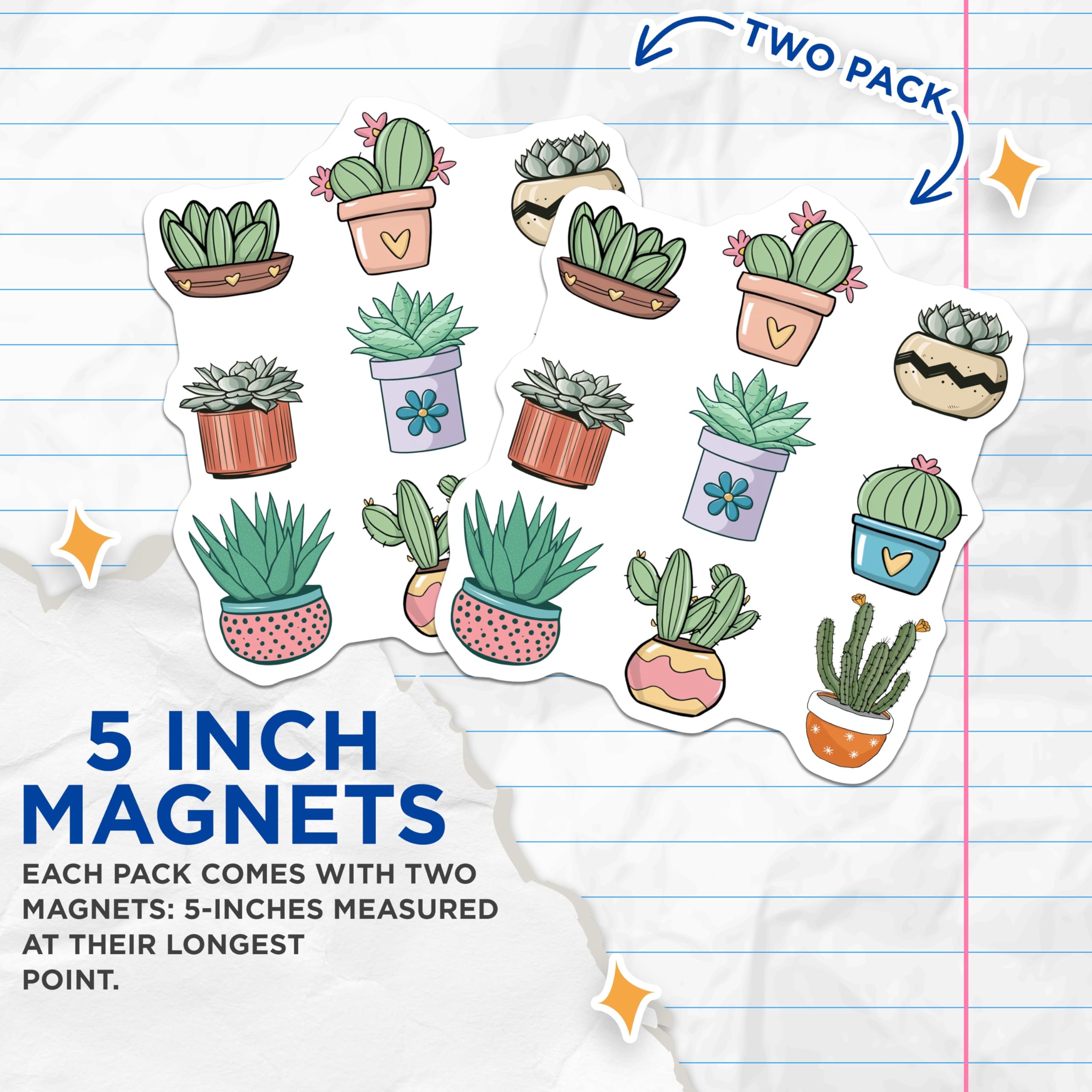 (2 Pack) Succulent Magnets - Cute Plant Decals - Potted Cacti Fridge Decorations - 5" On Longest Side - Premium Magnet - for Cars, Refrigerators, Toolboxes, Lockers - Made in USA - MAG18123