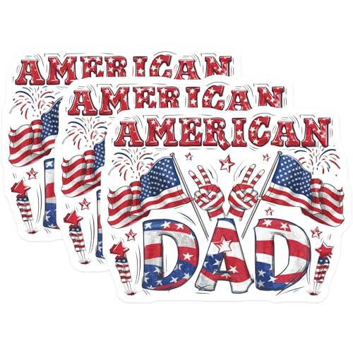 (3 Pack) American Dad Decals - Patriotic Dad - USA Flag Decal - 3 Inches On Longest Side - Easy Peel & Apply - Made in USA - 3MCS7269