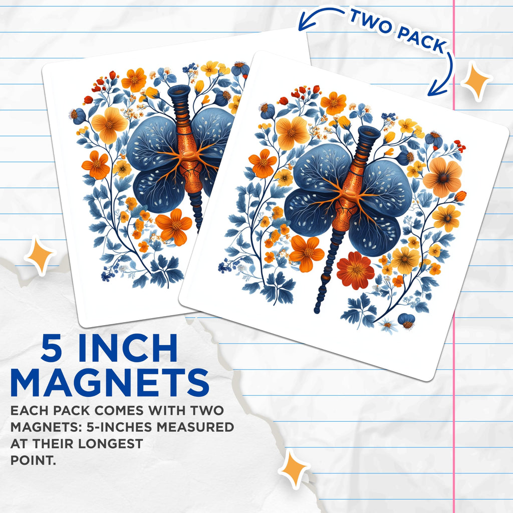 (2 Pack) Anatomical Lungs Magnets - Floral Respiratory System - Medical Student Science Decor - 5 Inches On Longest Side - Thick Durable Magnet - Made in USA - MAG28835
