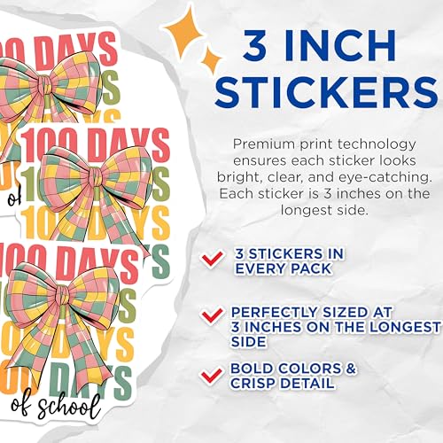 (3 Pack) 100 Days of School Decals - Teacher Decal - School Decals - 3 Inches On Longest Side - Easy Peel & Apply - Made in USA - 3MCS2181