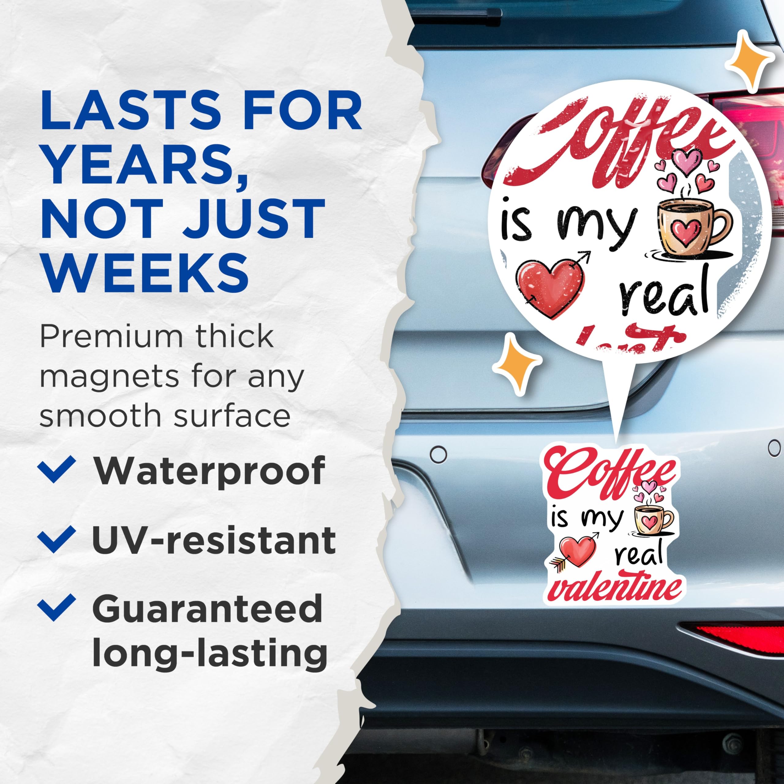 (2 Pack) Coffee Valentines Magnets - Coffee Lover Present - Real Valentine Magnet Set - 5" On Longest Side - Premium Magnet - for Cars, Refrigerators, Toolboxes, Lockers - Made in USA - MAG15737
