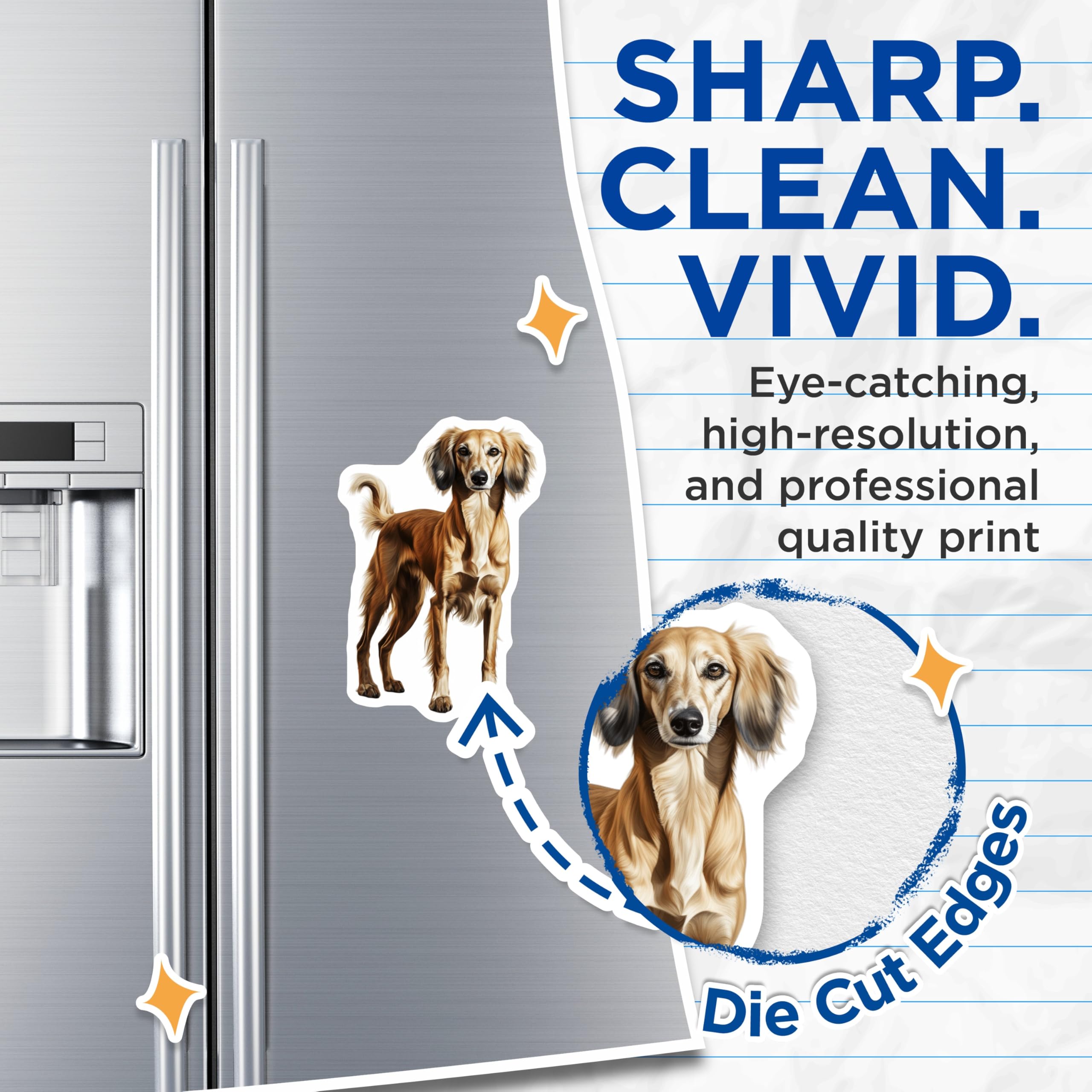 (2 Pack) Saluki Dog Magnets - Elegant Sighthound Art - Dog Lover Kitchen Decor - Pet Parent Refrigerator Accessory - 5 Inches On Longest Side - Thick Durable Magnet - Made in USA - MAG30382