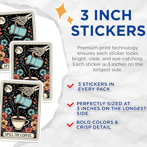 (3 Pack) Spill The Coffee Decals - Skeleton Hand - Coffee Lover Decal - 3 Inches On Longest Side - Easy Peel & Apply - Made in USA - 3MCS4088