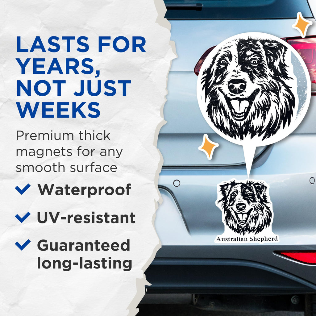 (2 Pack) Australian Shepherd Magnets - Dog Lover Fridge Magnets - Pet Animal Art - Cute Dog Magnets for Home Office - 5" On Longest Side - for Cars, Fridges, Toolboxes - Made in USA - MAG4009