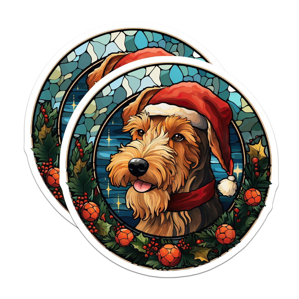 (2 Pack) Christmas Dog Magnets - Airedale Terrier Art - Holiday Pet Decor - Stained Glass Effect Fridge Magnets - 5 Inches On Longest Side - Thick Durable Magnet - Made in USA - MAG28039