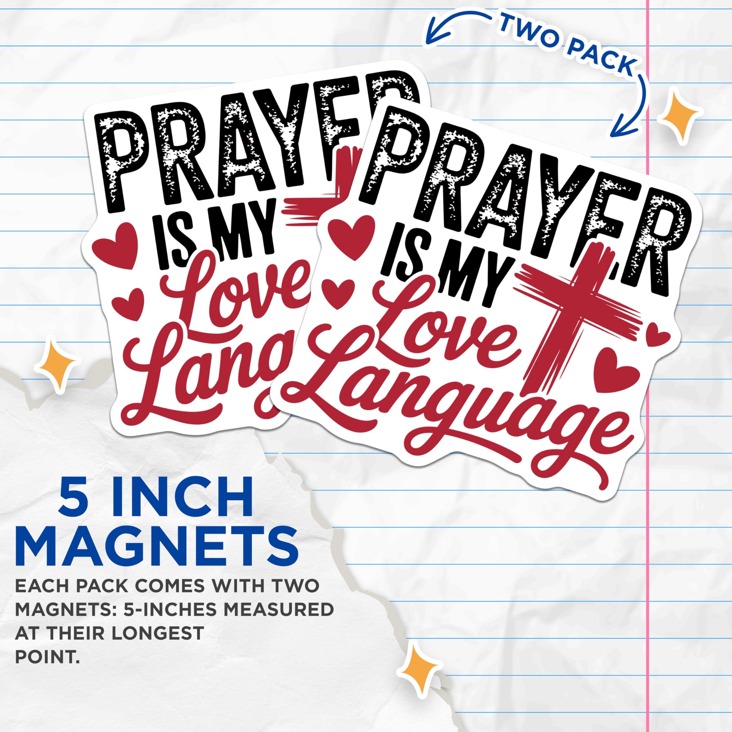 (2 Pack) Prayer is My Love Language Magnets - Christian Faith Decor - Spiritual Inspiration - Heart Cross Art - 5 Inches On Longest Side - Thick Durable Magnet - Made in USA - MAG23051