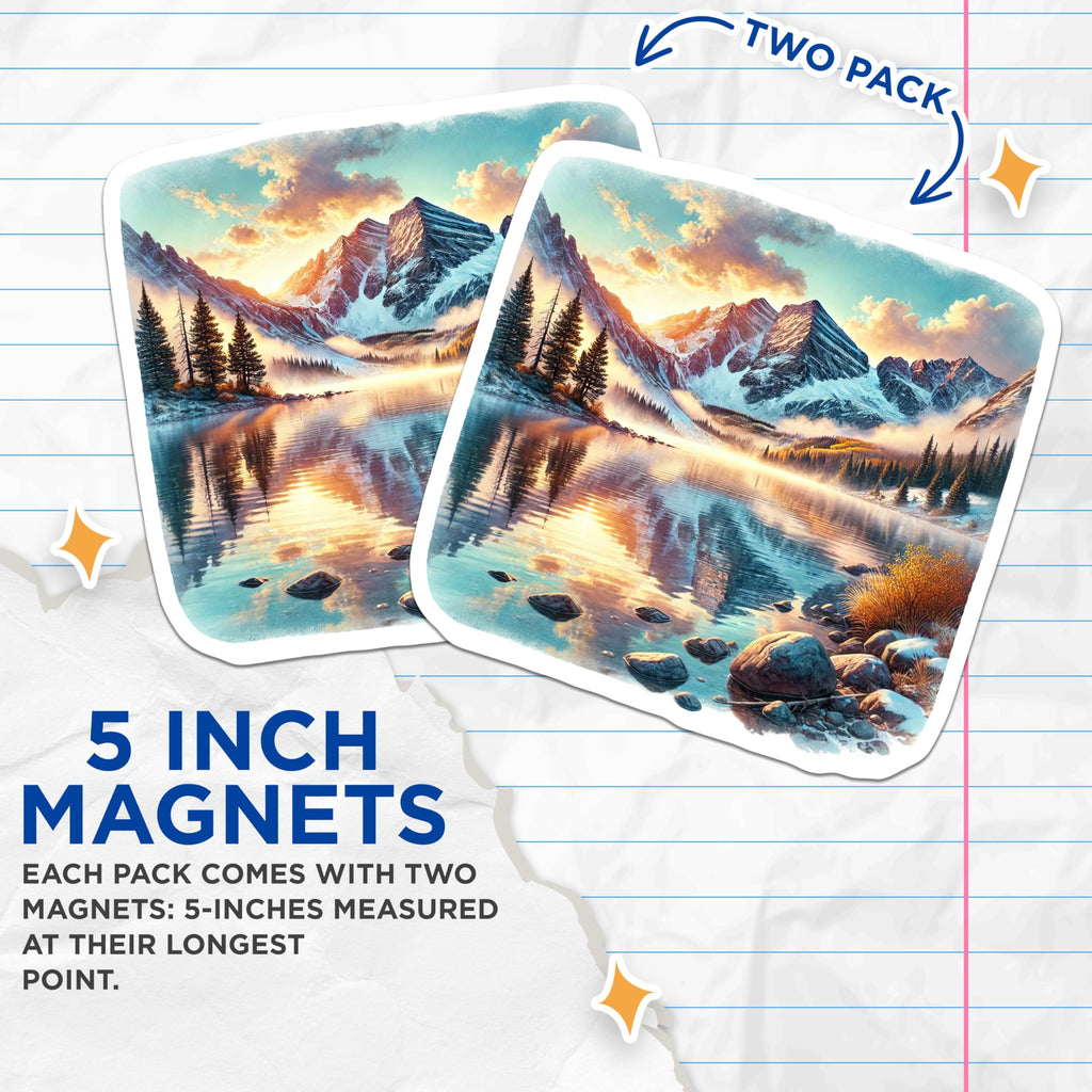 (2 Pack) Mountain Lake Magnets - Landscape Fridge Magnet - Scenic Home Decor Magnets - 5" On Longest Side - Premium Magnet - for Cars, Refrigerators, Toolboxes, Lockers - Made in USA - MAG18197