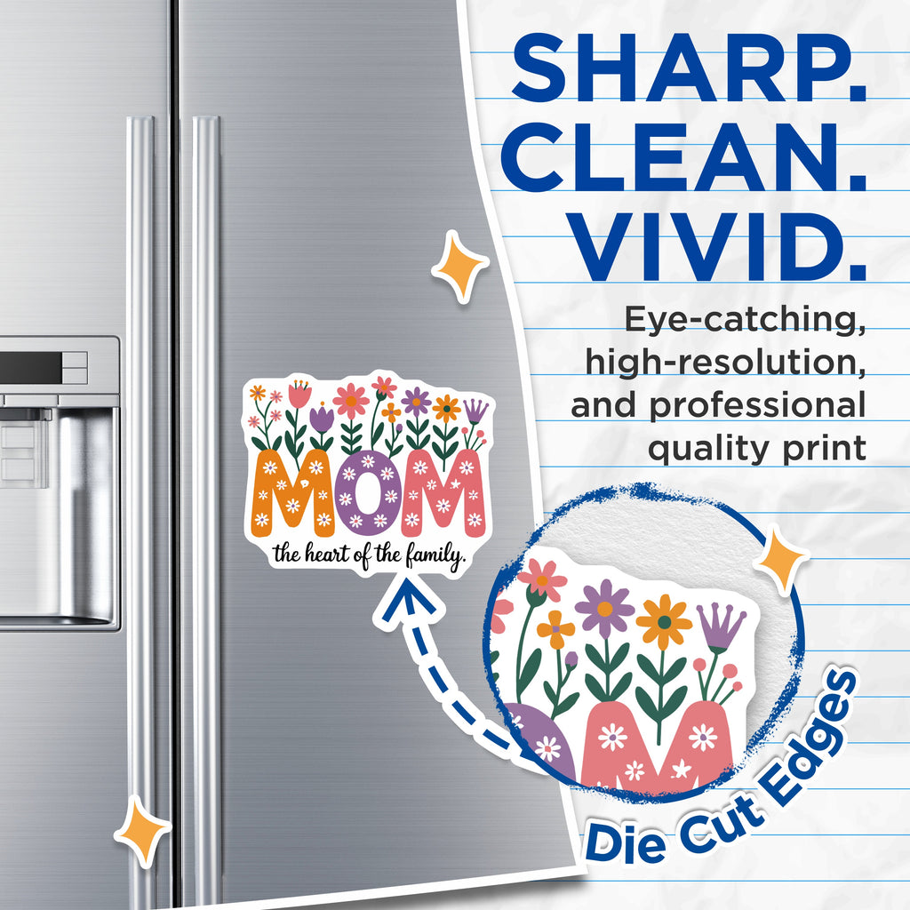 (2 Pack) Floral Mom Magnets - Heart of The Family Refrigerator Decor - Mother's Day Appreciation for Mom - 5 Inches On Longest Side - Thick Durable Magnet - Made in USA - MAG37647