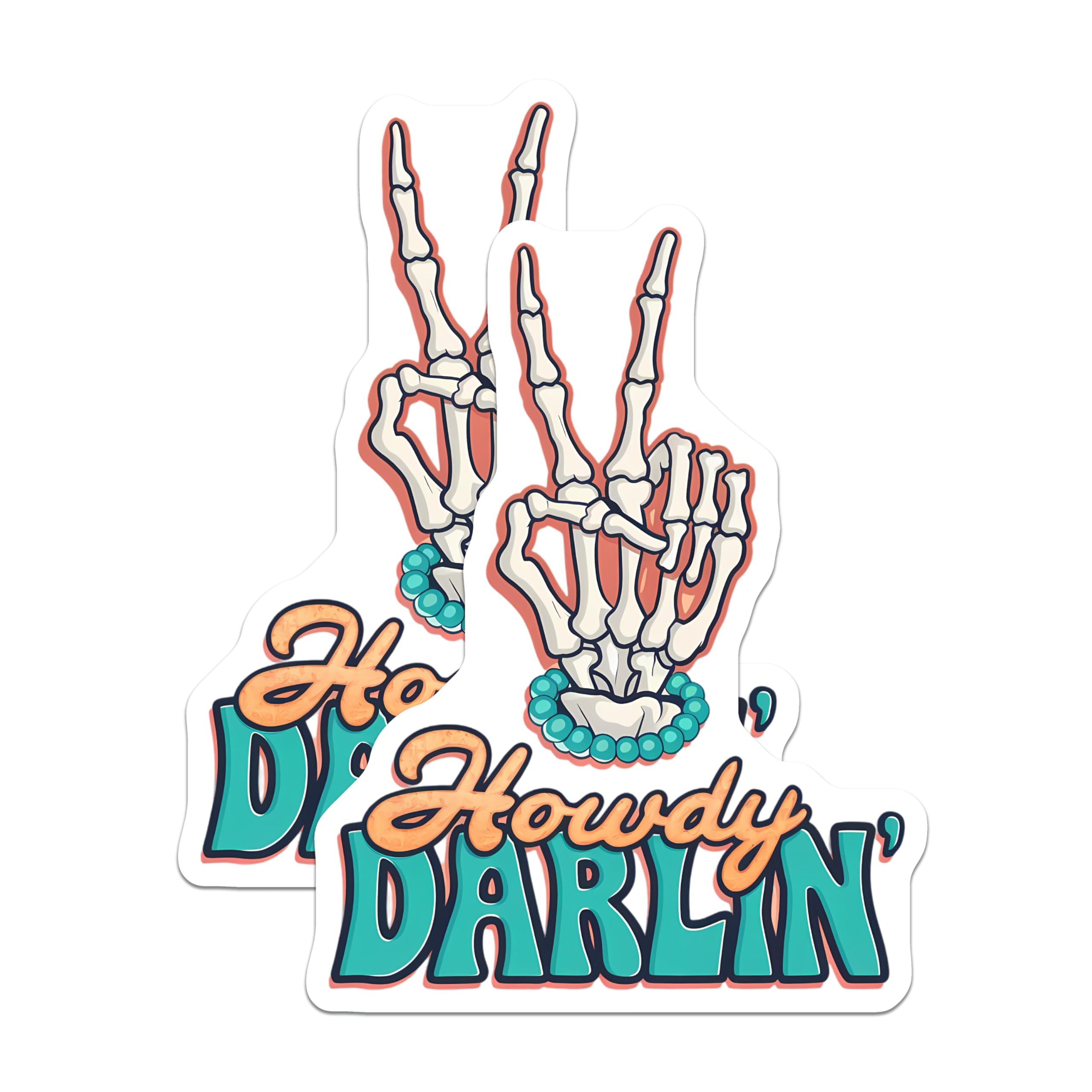 (2 Pack) Howdy Darlin Magnets - Skeleton Peace Sign Boho Western Style Decor - Quirky Southern Halloween Fridge Charm - 5 Inches On Longest Side - Thick Durable Magnet - Made in USA - MAG22162