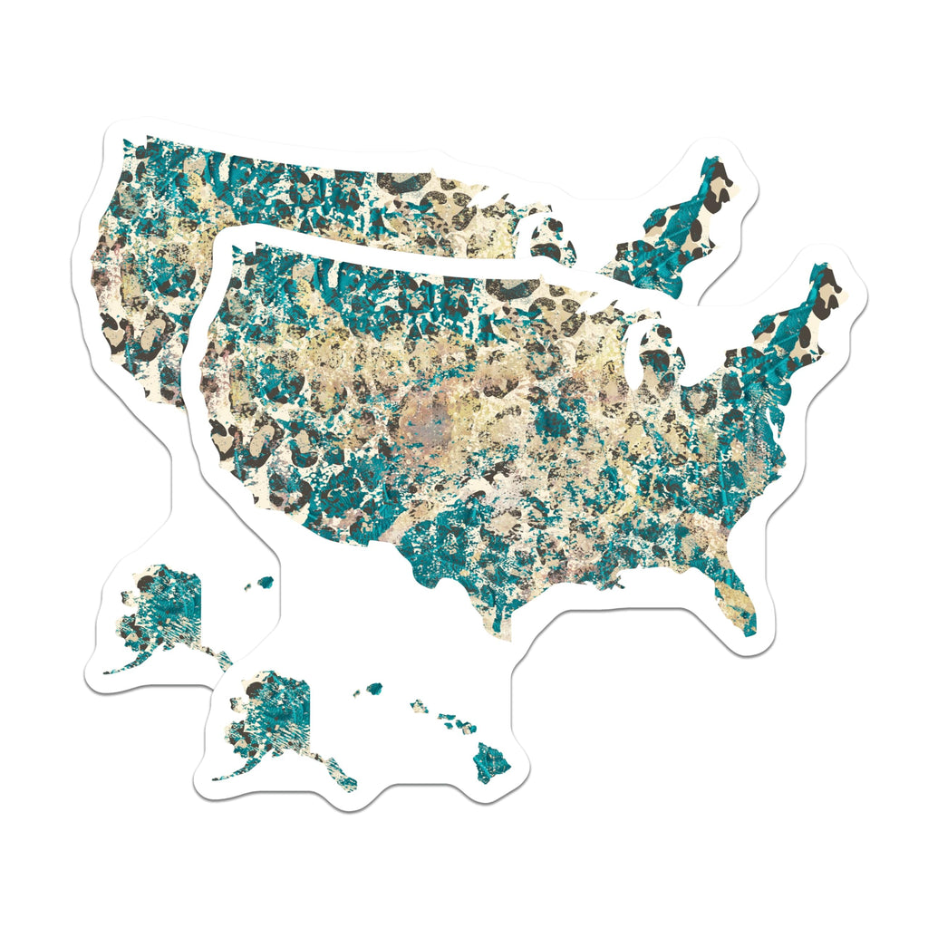 (2 Pack) USA Map Magnets - United States Decor - Teal and Gold Design - 5" On Longest Side - Premium Magnet - for Cars, Refrigerators, Toolboxes, Lockers - Made in USA - MAG18529
