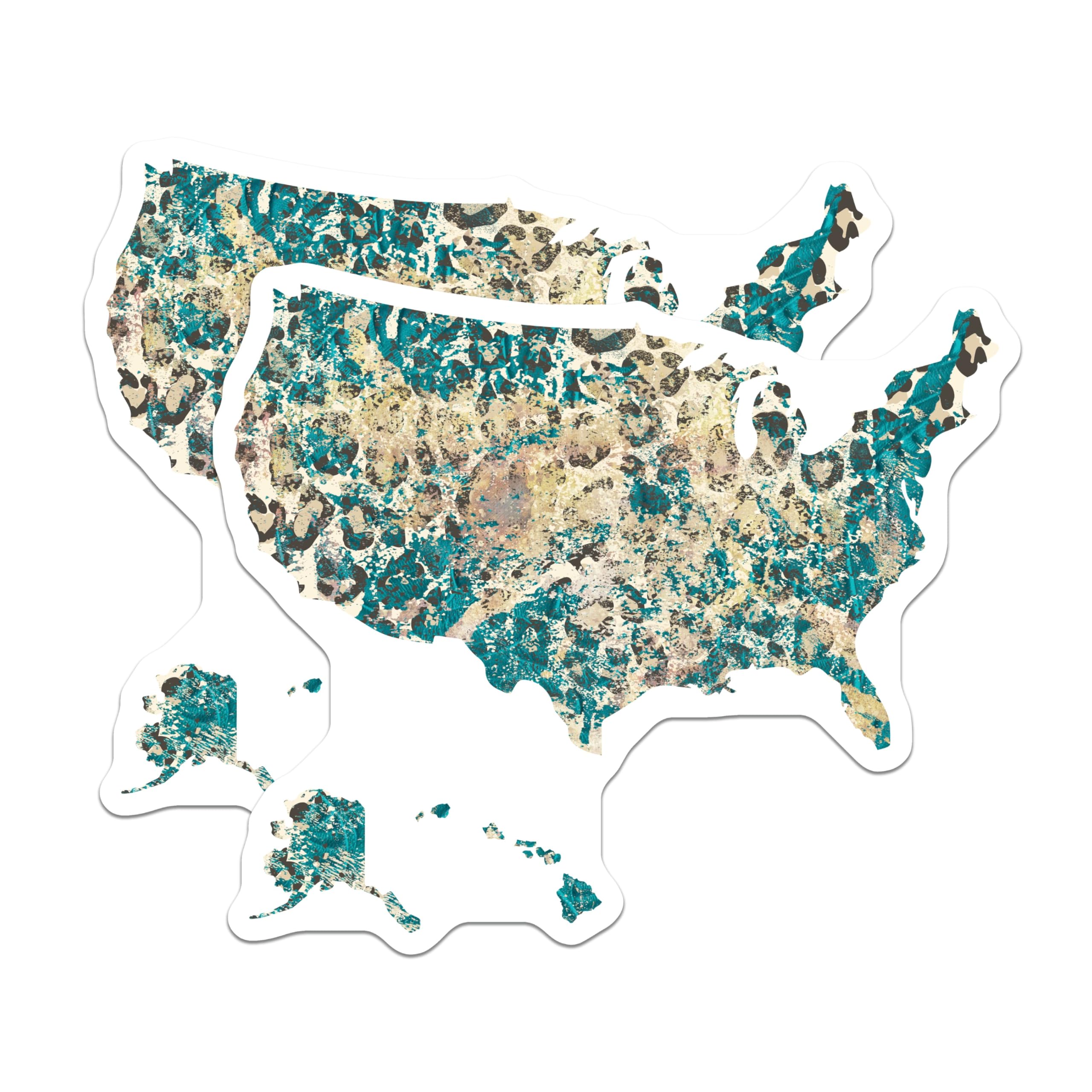 (2 Pack) USA Map Magnets - United States Decor - Teal and Gold Design - 5" On Longest Side - Premium Magnet - for Cars, Refrigerators, Toolboxes, Lockers - Made in USA - MAG18529