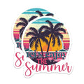 (2 Pack) Let's Enjoy The Summer Stickers - Tropical Beach Stickers - Palm Tree Sunset Stickers - 5" On Longest Side - Sticks to Smooth Flat Surfaces - Made in USA - BMCS4321