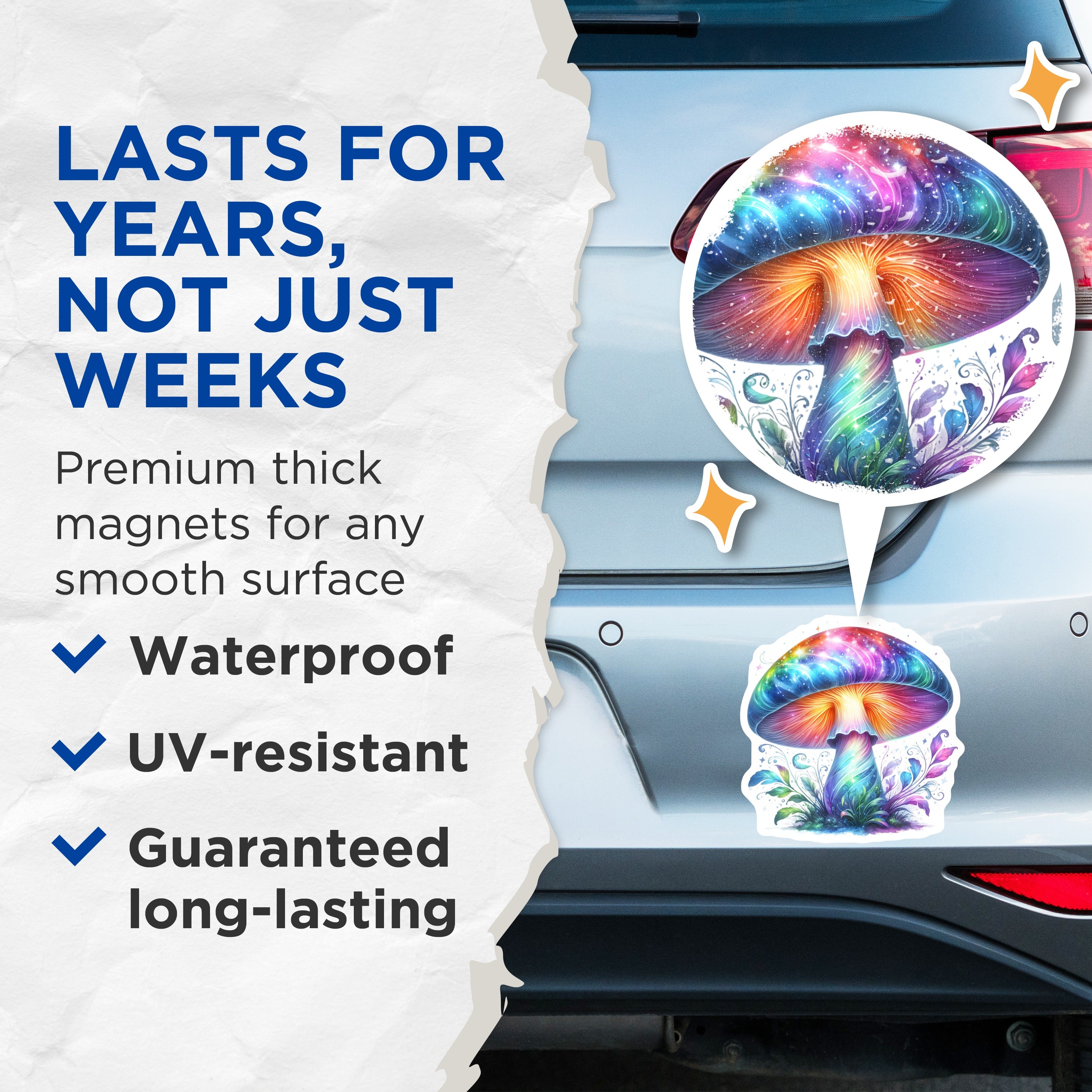 (2 Pack) Rainbow Mushroom Magnets - Celestial Fantasy Decor - Whimsical Nature Lover Aesthetic Art - 5 Inches On Longest Side - Thick Durable Magnet - Made in USA - MAG39956