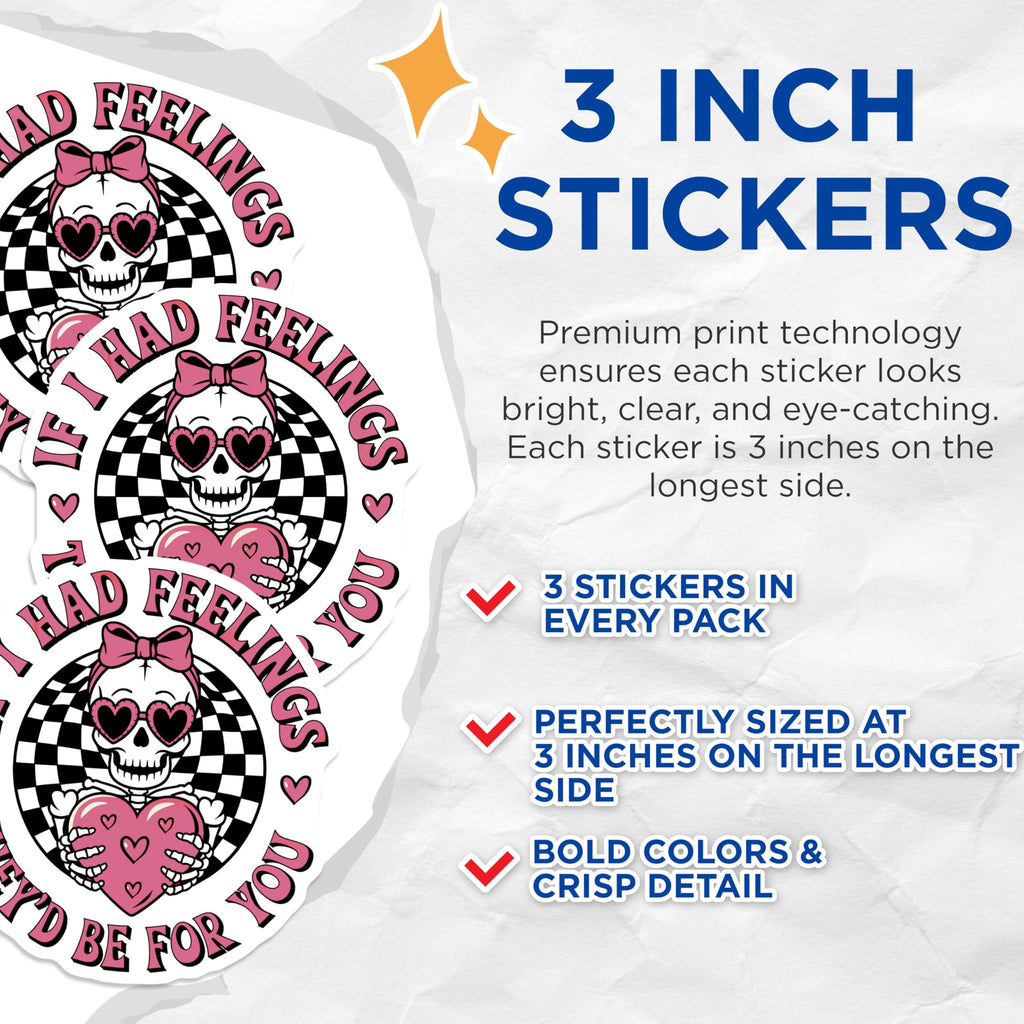 (3 Pack) Skeleton Decals - Skull with Bow Decals - Heart Sunglasses Sticker - 3 Inches On Longest Side - Easy Peel & Apply - Made in USA - 3MCS2240