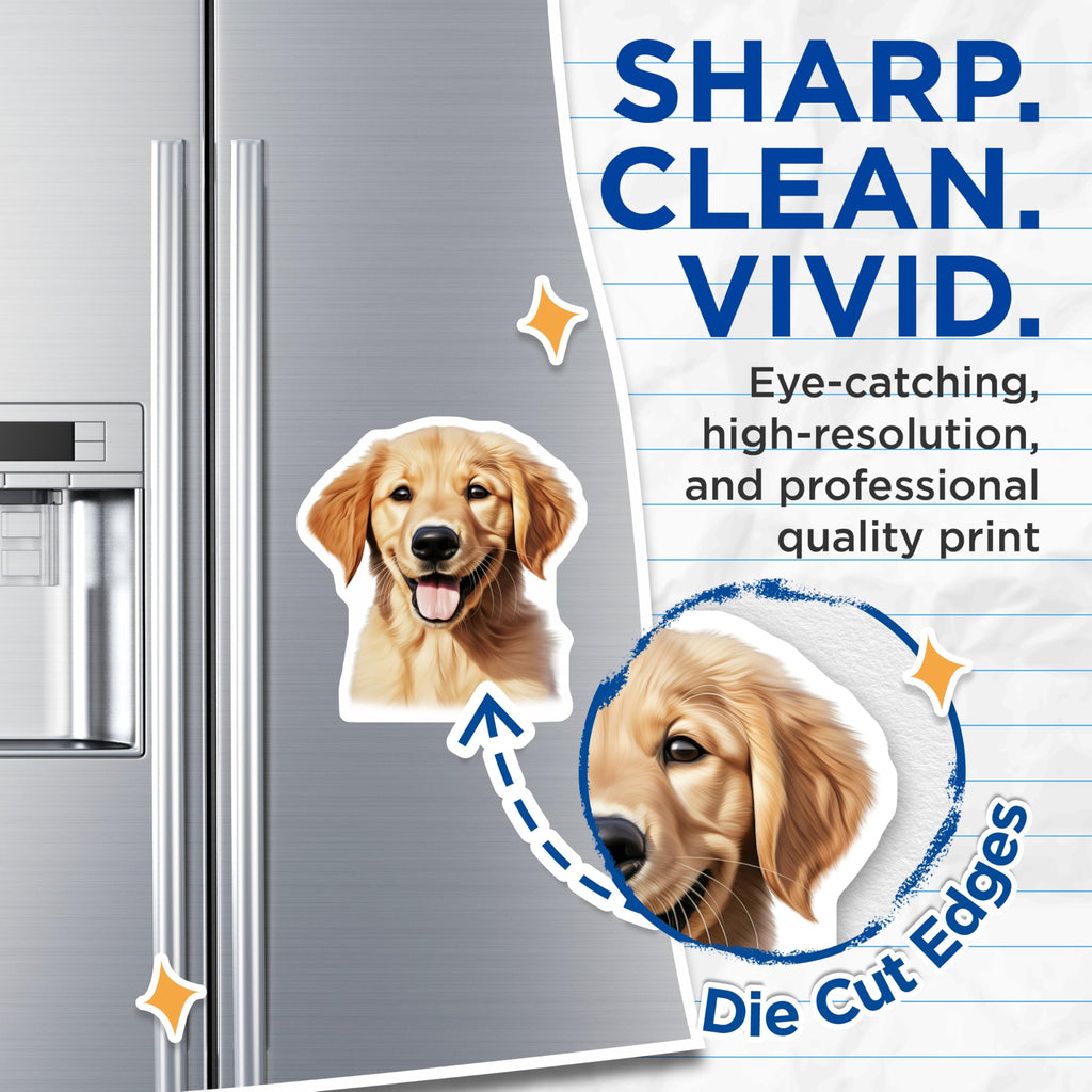 (2 Pack) Adorable Golden Retriever Puppy Magnets - Dog Lover Vehicle Decor - Pet Parent Fridge Locker Magnets - 5 Inches On Longest Side - Thick Durable Magnet - Made in USA - MAG29358