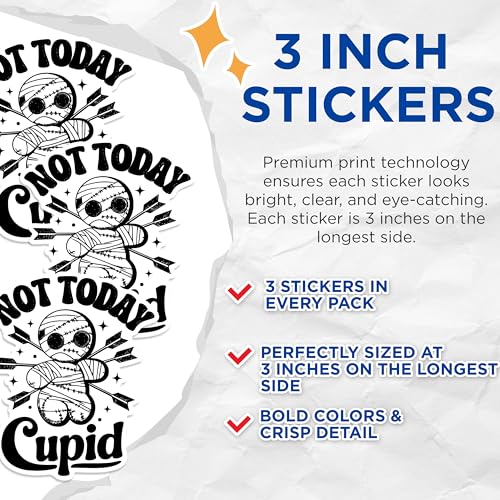 (3 Pack) Not Today Cupid Decals - Anti Valentine's Day - Funny Laptop Decals - 3 Inches On Longest Side - Easy Peel & Apply - Made in USA - 3MCS1653