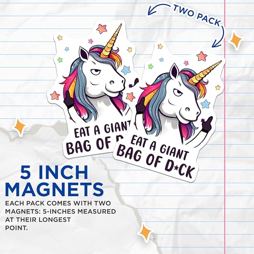 (2 Pack) Funny Unicorn Magnets - Humorous Fridge Artwork - Quirky Kitchen Decor - 5" On Longest Side - for Cars, Fridges, Toolboxes - Made in USA - MAG7800