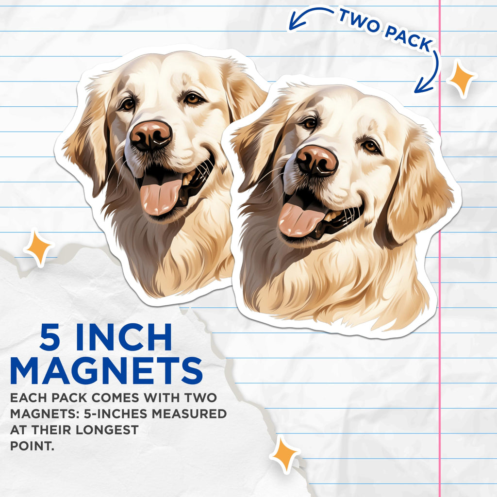 (2 Pack) Golden Retriever Dog Magnets - Happy Dog Lover Decor - Pet Parent Kitchen Accessories - 5 Inches On Longest Side - Thick Durable Magnet - Made in USA - MAG25326