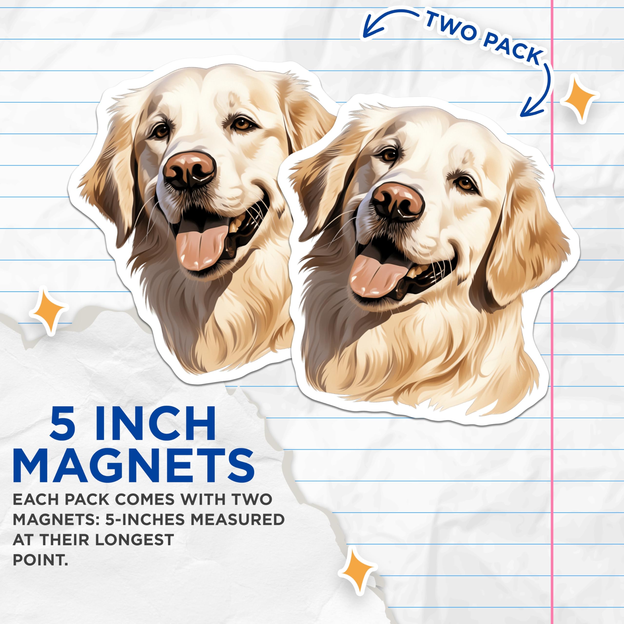 (2 Pack) Golden Retriever Dog Magnets - Happy Dog Lover Decor - Pet Parent Kitchen Accessories - 5 Inches On Longest Side - Thick Durable Magnet - Made in USA - MAG25326