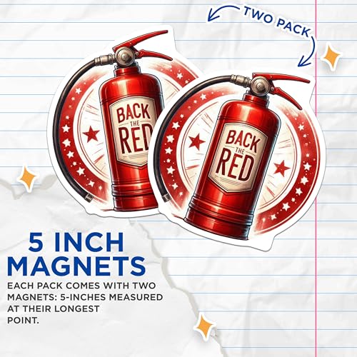 (2 Pack) Back The Red Magnets - Support Firefighters - Firefighter Decor - First Responder Appreciation - Fire Safety Symbol - 5" On Longest Side - for Cars, Fridges, Toolboxes - Made in USA - MAG7100