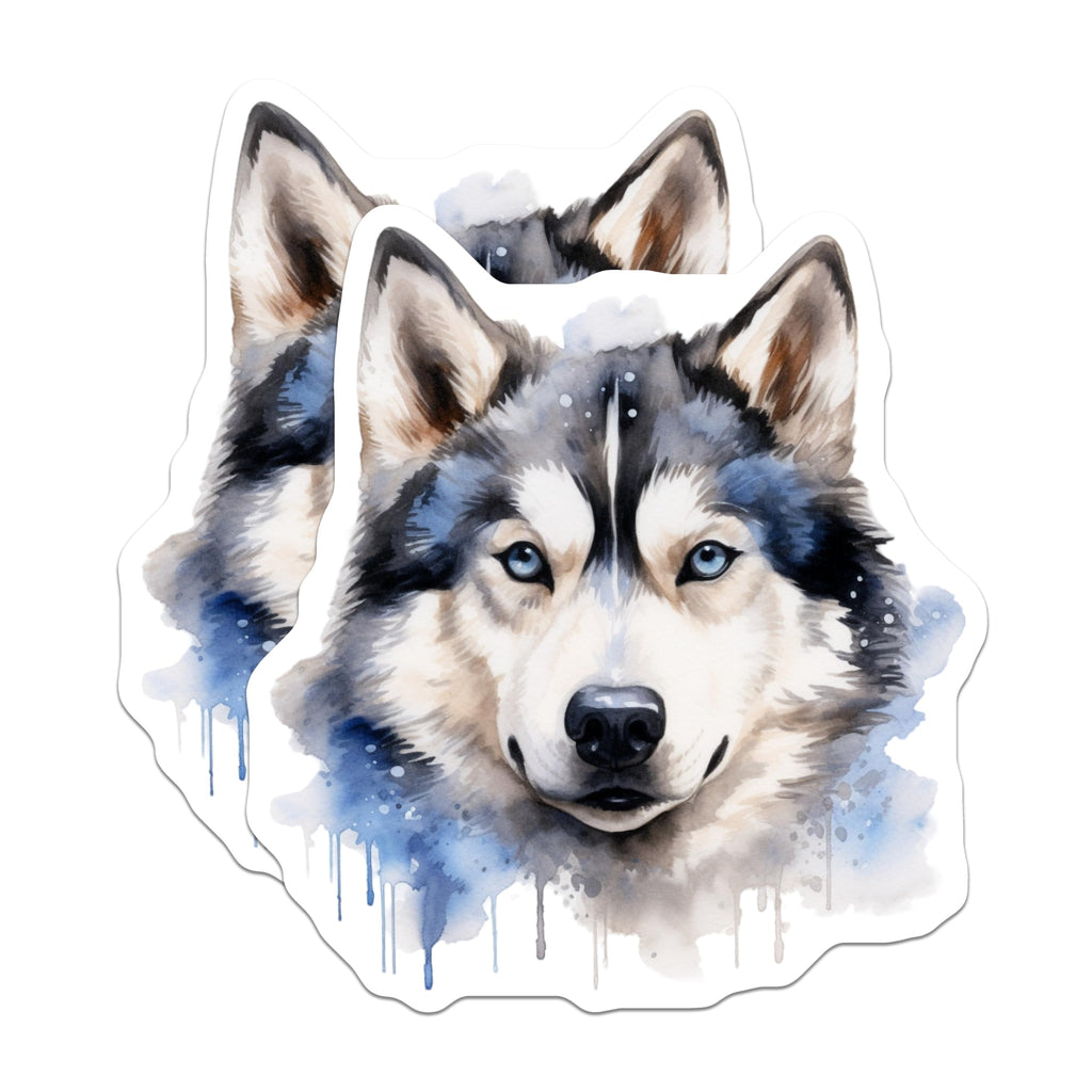 (2 Pack) Watercolor Husky Dog Magnets - Siberian Husky Pet Owner Decor - Animal Lover Kitchen Fridge - 5 Inches On Longest Side - Thick Durable Magnet - Made in USA - MAG29910