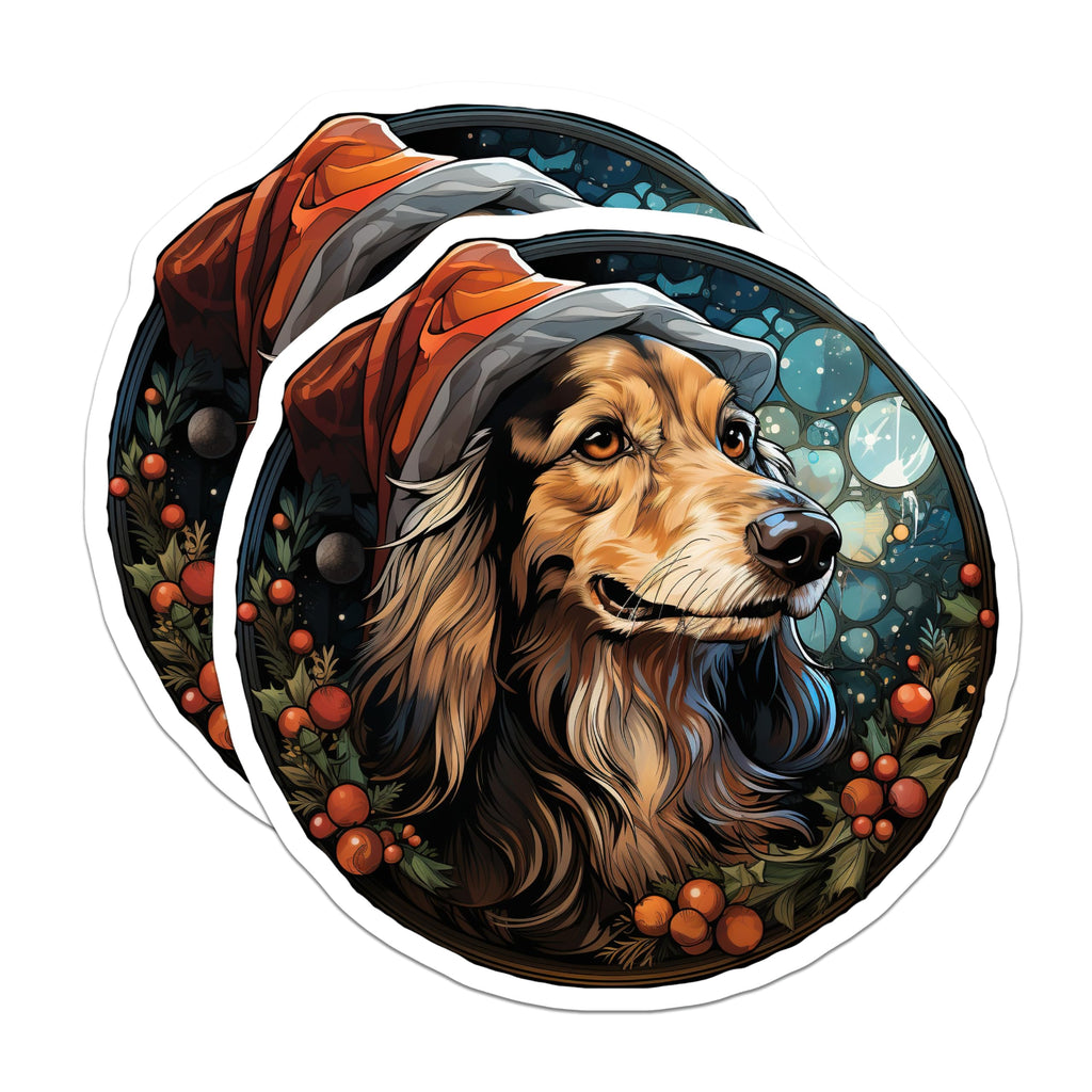 (2 Pack) Christmas Dog Magnets - Santa Hat Pet Decoration - Festive Canine Art Collectible - 5 Inches On Longest Side - Thick Durable Magnet - Made in USA - MAG24483