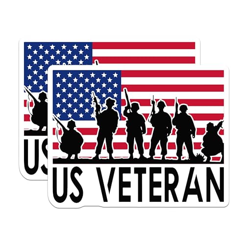(2 Pack) US Veteran Stickers - Military Silhouette Decals - American Flag Art - 5" On Longest Side - Sticks to Smooth Flat Surfaces - Made in USA - BMCS6041