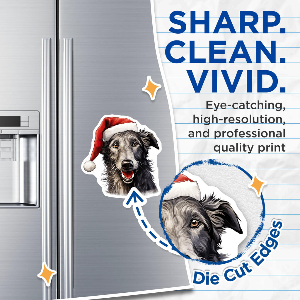 (2 Pack) Christmas Dog Magnets - Jolly Santa Hat Canine Art - Festive Holiday Pet Decor - Animal Lover Refrigerator Display - 5 Inches On Longest Side - Thick Durable Magnet - Made in USA - MAG23698