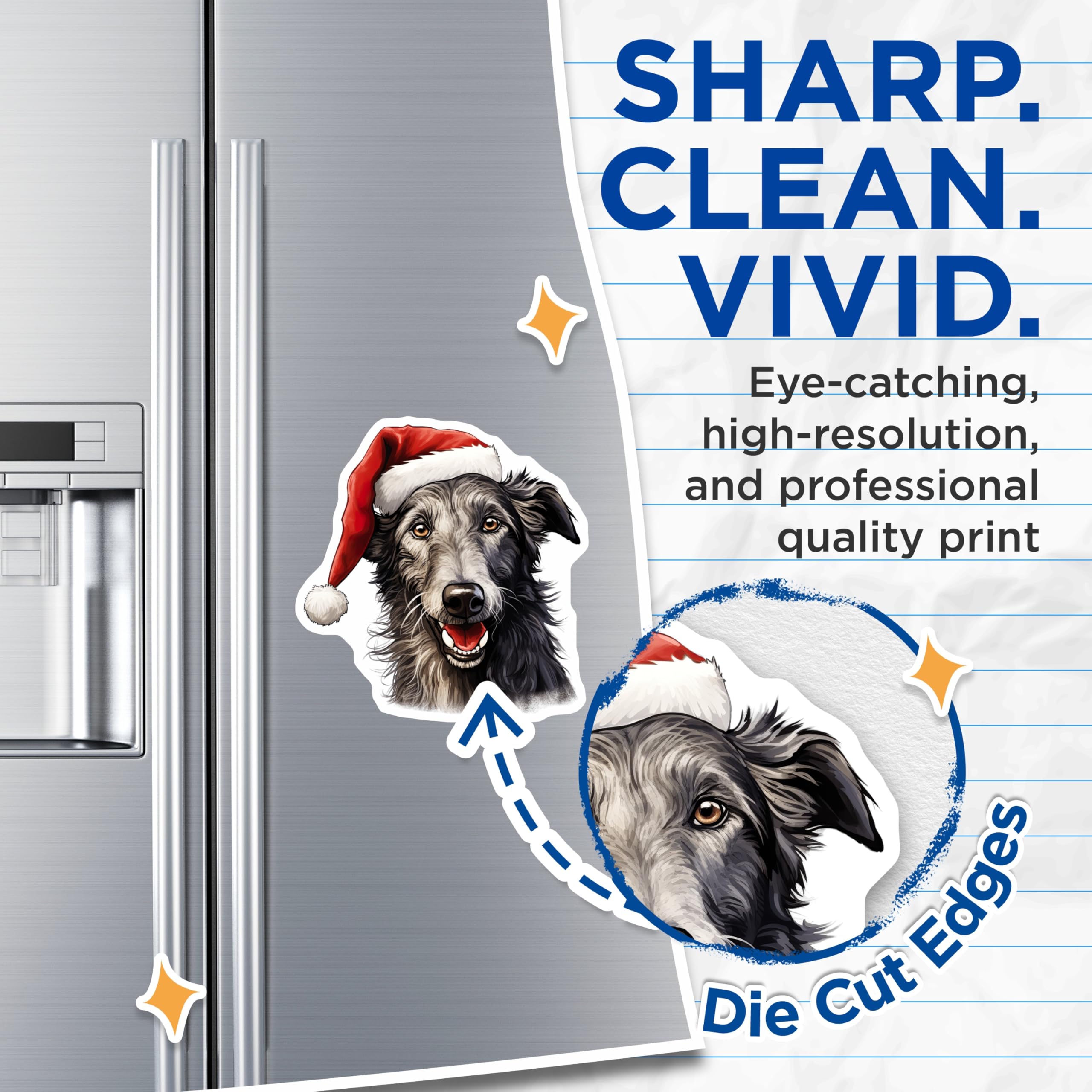 (2 Pack) Christmas Dog Magnets - Jolly Santa Hat Canine Art - Festive Holiday Pet Decor - Animal Lover Refrigerator Display - 5 Inches On Longest Side - Thick Durable Magnet - Made in USA - MAG23698
