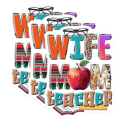 (3 Pack) Wife Mom Teacher Decals - Appreciation - Educational Vinyl Stickers - 3 Inches On Longest Side - Easy Peel & Apply - Made in USA - 3MCS7236