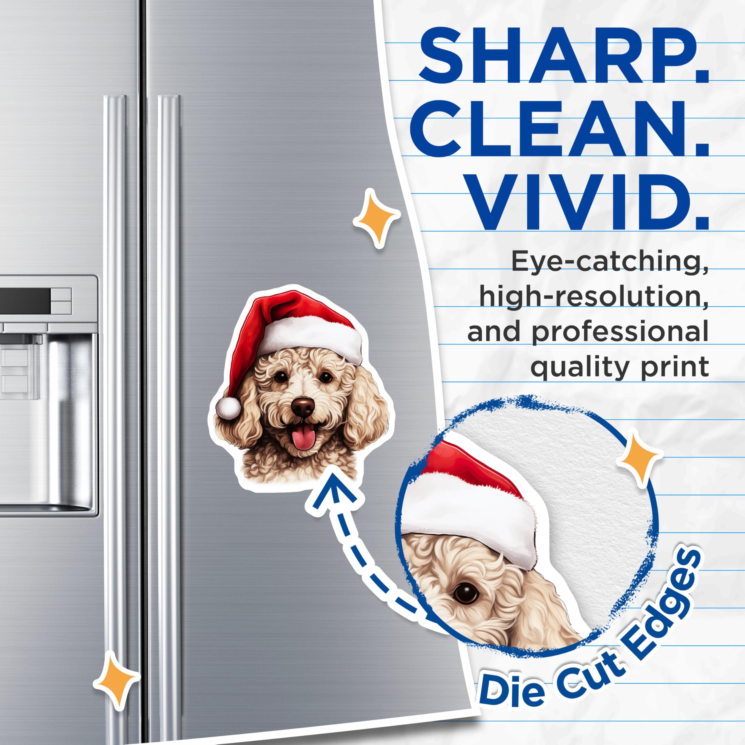 (2 Pack) Christmas Poodle Magnets - Santa Dog Decor - Holiday Animal Lovers Fridge Magnets - 5 Inches On Longest Side - Thick Durable Magnet - Made in USA - MAG30080