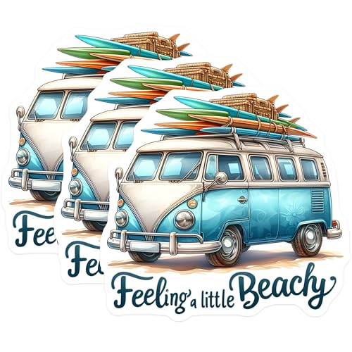 (3 Pack) Beach Van Decals - Surfboard Van - Feeling Beachy - 3 Inches On Longest Side - Easy Peel & Apply - Made in USA - 3MCS8045