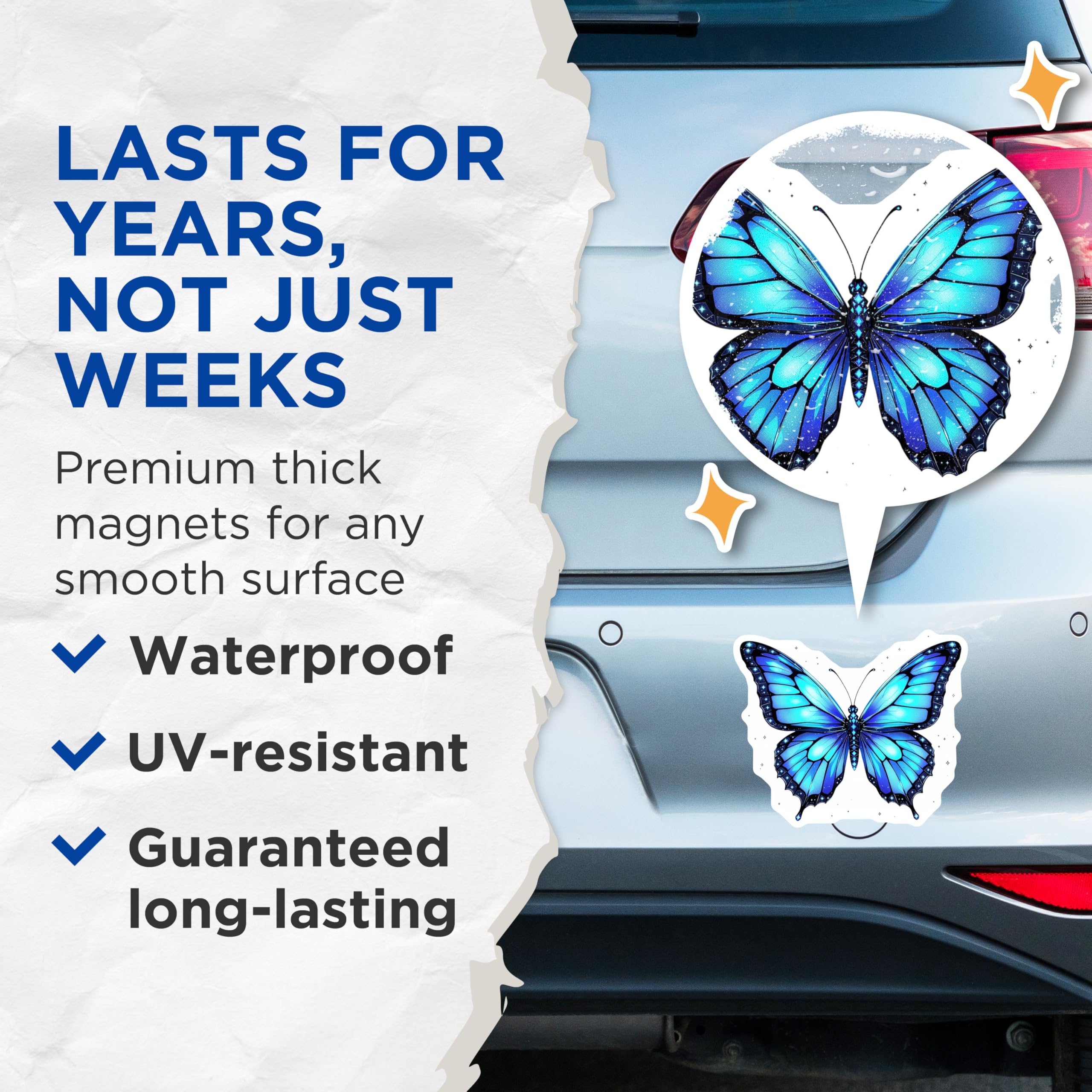 (2 Pack) Butterfly Magnets - Blue Butterfly Decor - Aesthetic Room Decor - 5" On Longest Side - Premium Magnet - for Cars, Refrigerators, Toolboxes, Lockers - Made in USA - MAG14210