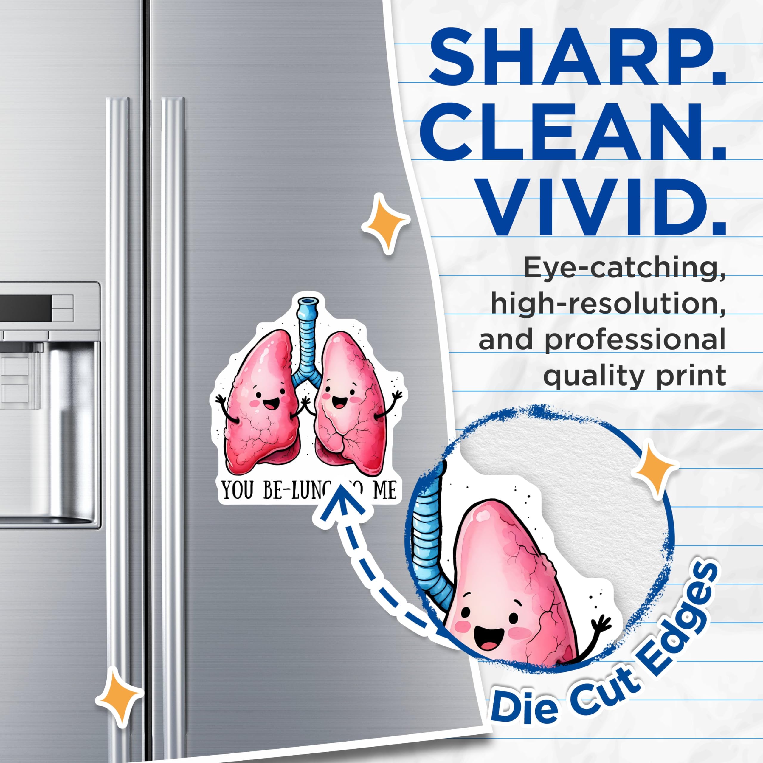 (2 Pack) You Be-Lung to Me Magnets - Funny Lungs Illustration - Cute Lungs Sticker for Healthcare Professionals - 5" On Longest Side - for Cars, Fridges, Toolboxes - Made in USA - MAG7598