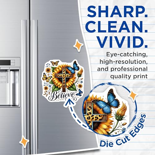 (2 Pack) Believe Magnets - Christian Home Decor - Inspirational Sunflower Cross - 5" On Longest Side - for Cars, Fridges, Toolboxes - Made in USA - MAG7880