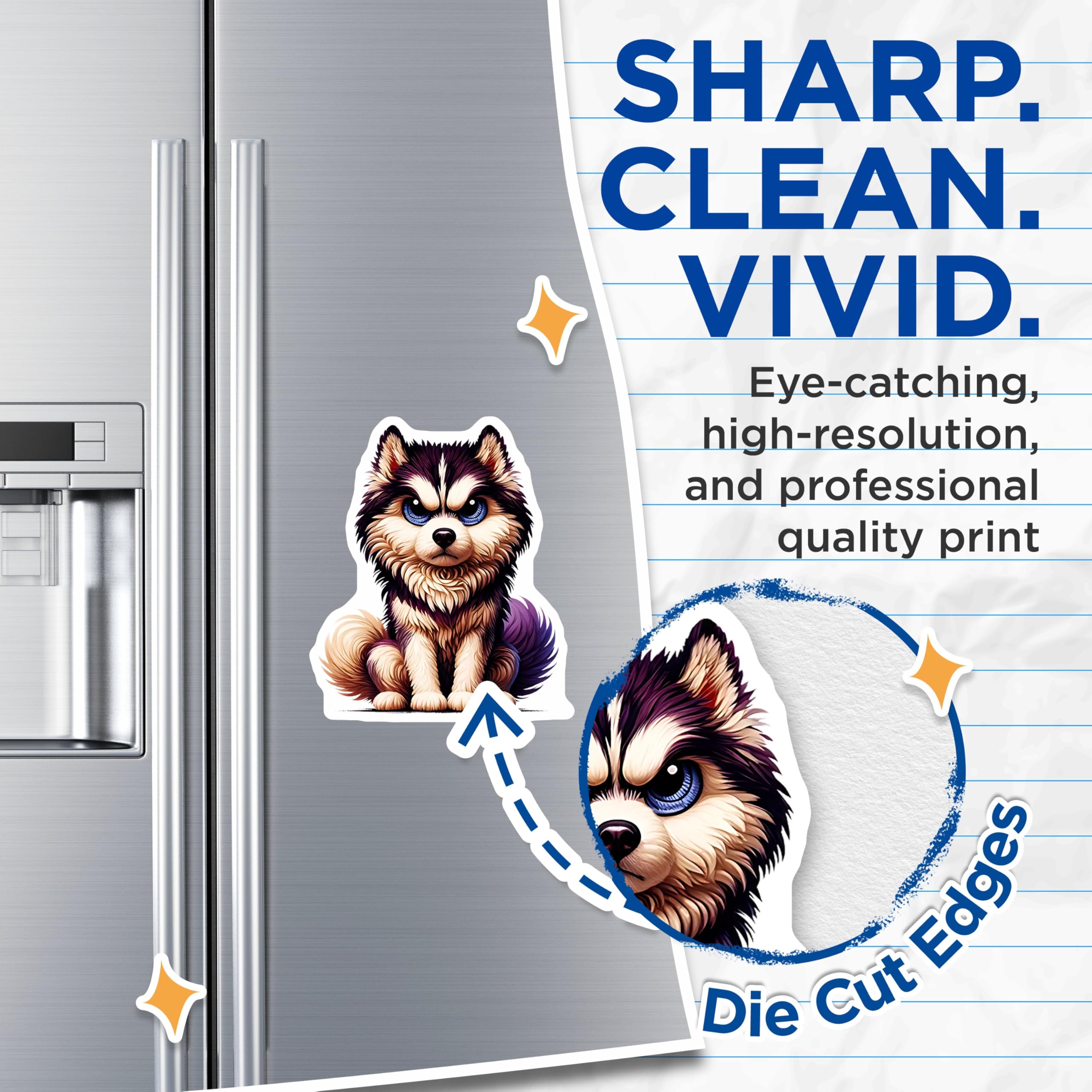 (2 Pack) Grumpy Husky Magnets - Cute Angry Dog - Fridge Decor - 5" On Longest Side - Premium Magnet - for Cars, Refrigerators, Toolboxes, Lockers - Made in USA - MAG15774