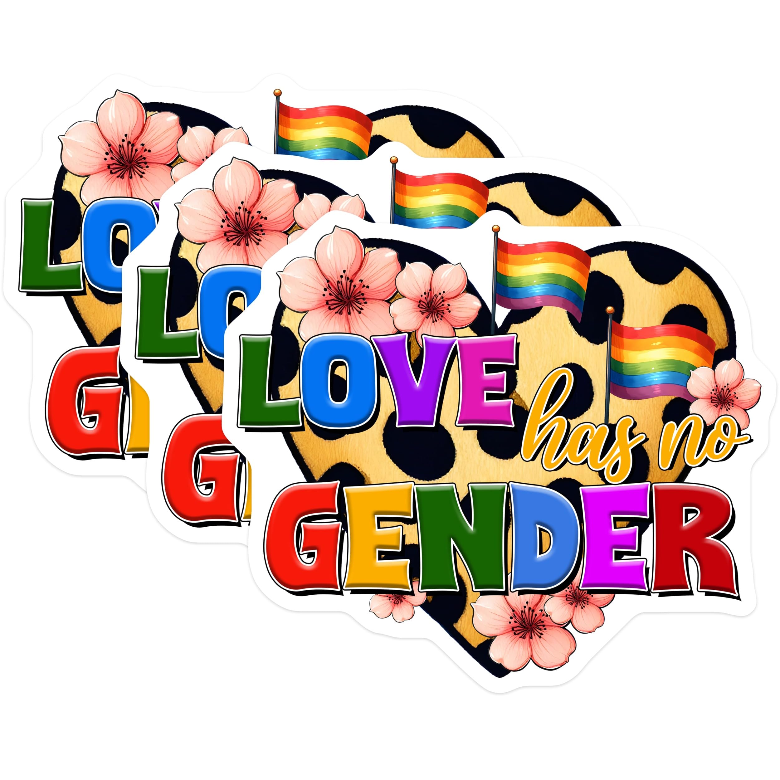 (3 Pack) Love Has No Gender Decals - Pride Decal - Equality Decal - 3 Inches On Longest Side - Easy Peel & Apply - Made in USA - 3MCS7021