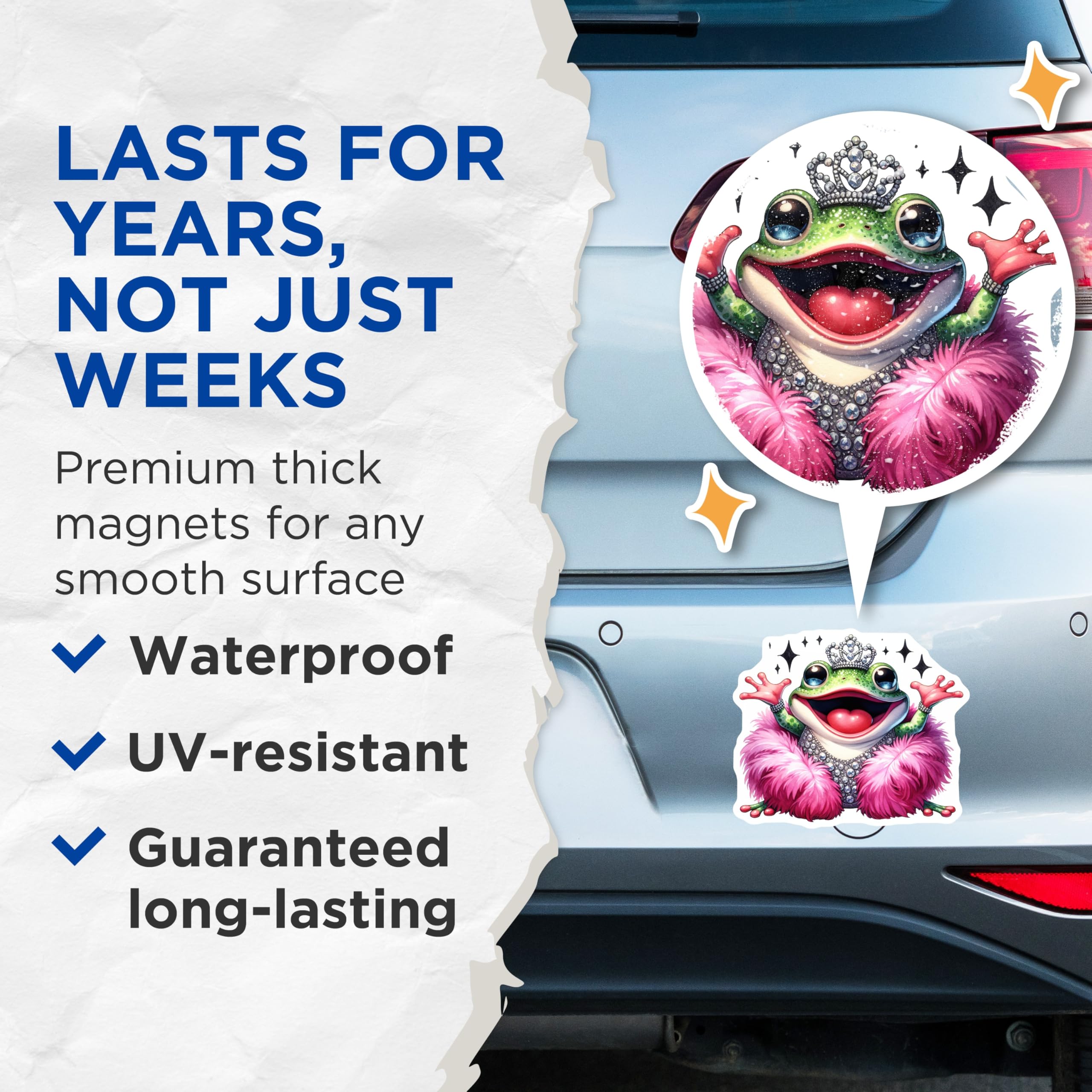 (2 Pack) Diva Frog Magnets - Glamorous Queen Amphibian Decor - Sparkly Crowned Toad - Whimsical Refrigerator Locker Art - 5 Inches On Longest Side - Thick Durable Magnet - Made in USA - MAG21857