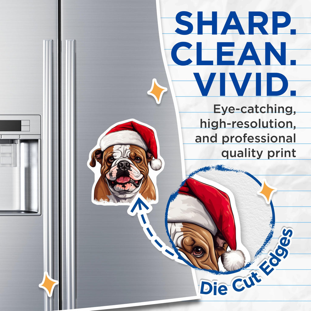 (2 Pack) Christmas Bulldog Refrigerator Magnets - Santa Hat Dog Decor - Holiday Pet Animal Lover - 5 Inches On Longest Side - Thick Durable Magnet - Made in USA - MAG26450