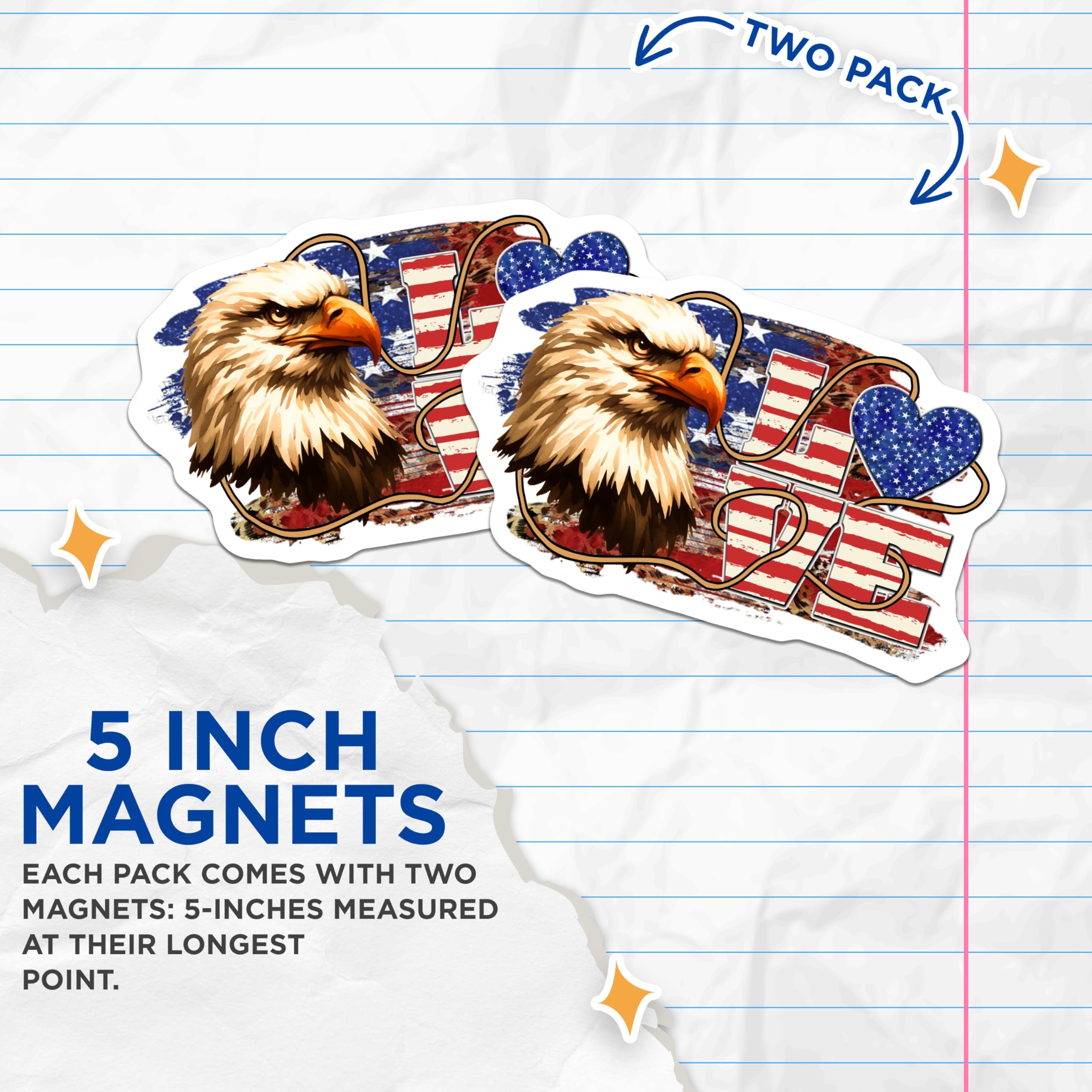 (2 Pack) Bald Eagle Patriotic Magnets - 5" On Longest Side - for Cars, Fridges, Toolboxes - Made in USA - MAG7409