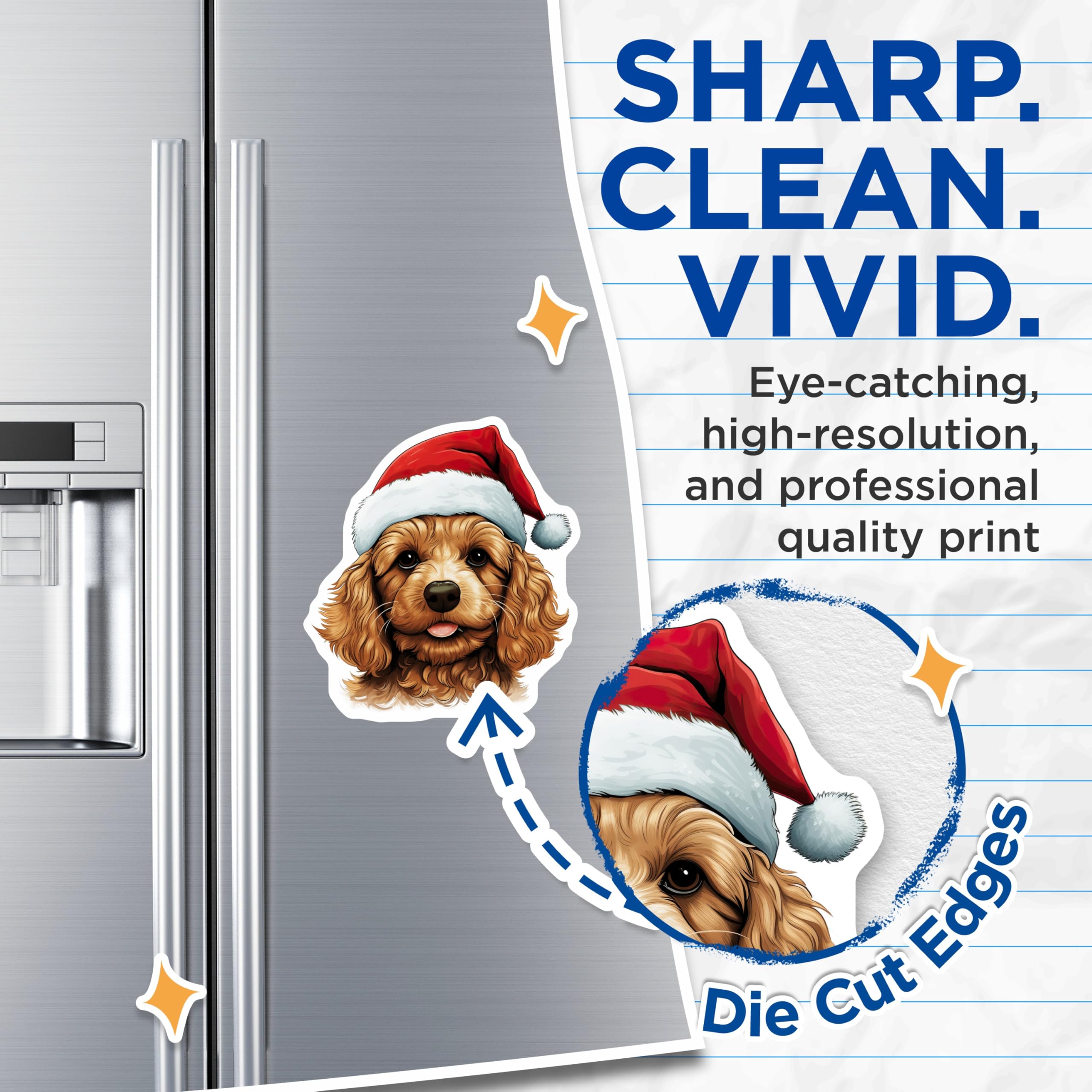 (2 Pack) Christmas Dog Magnets - Santa Hat Puppy Decor - Cocker Spaniel Cockapoo - Holiday Refrigerator Decor - 5 Inches On Longest Side - Thick Durable Magnet - Made in USA - MAG25160