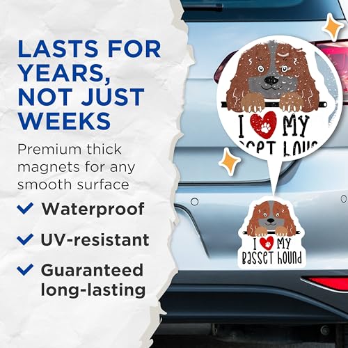 (2 Pack) I Love My Bas Hound Magnets - Dog Lover's Fridge - Cute Pet Owner Accessories - 5" On Longest Side - for Cars, Fridges, Toolboxes - Made in USA - MAG4293