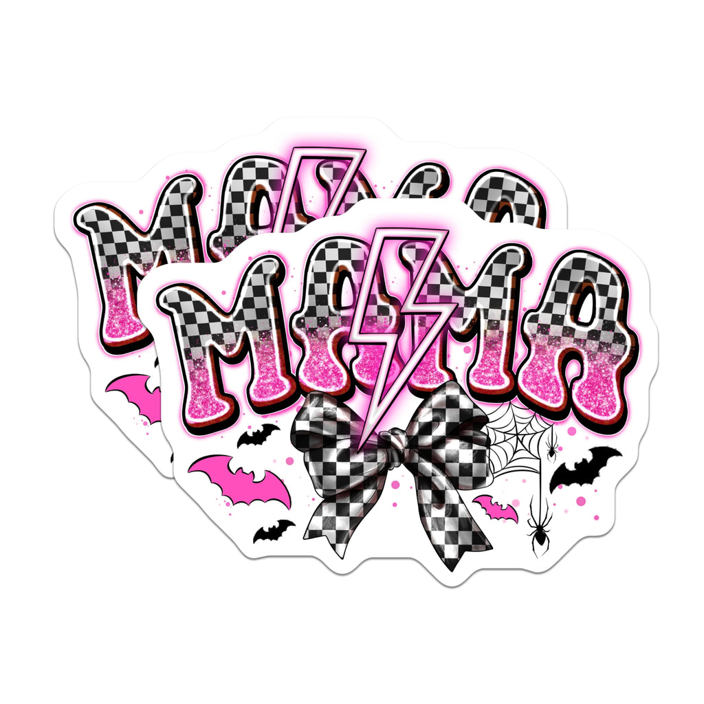 (2 Pack) Mama Magnets - Checkerboard Pink Glitter - Alt Mom Halloween Decor - Spooky Cute Refrigerator Locker Board Accessory - 5 Inches On Longest Side - Thick Durable Magnet - Made in USA - MAG27164