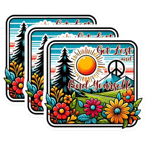 (3 Pack) Get Lost Find Yourself Decals - Nature Scene - Laptop Decal - 3 Inches On Longest Side - Easy Peel & Apply - Made in USA - 3MCS2052