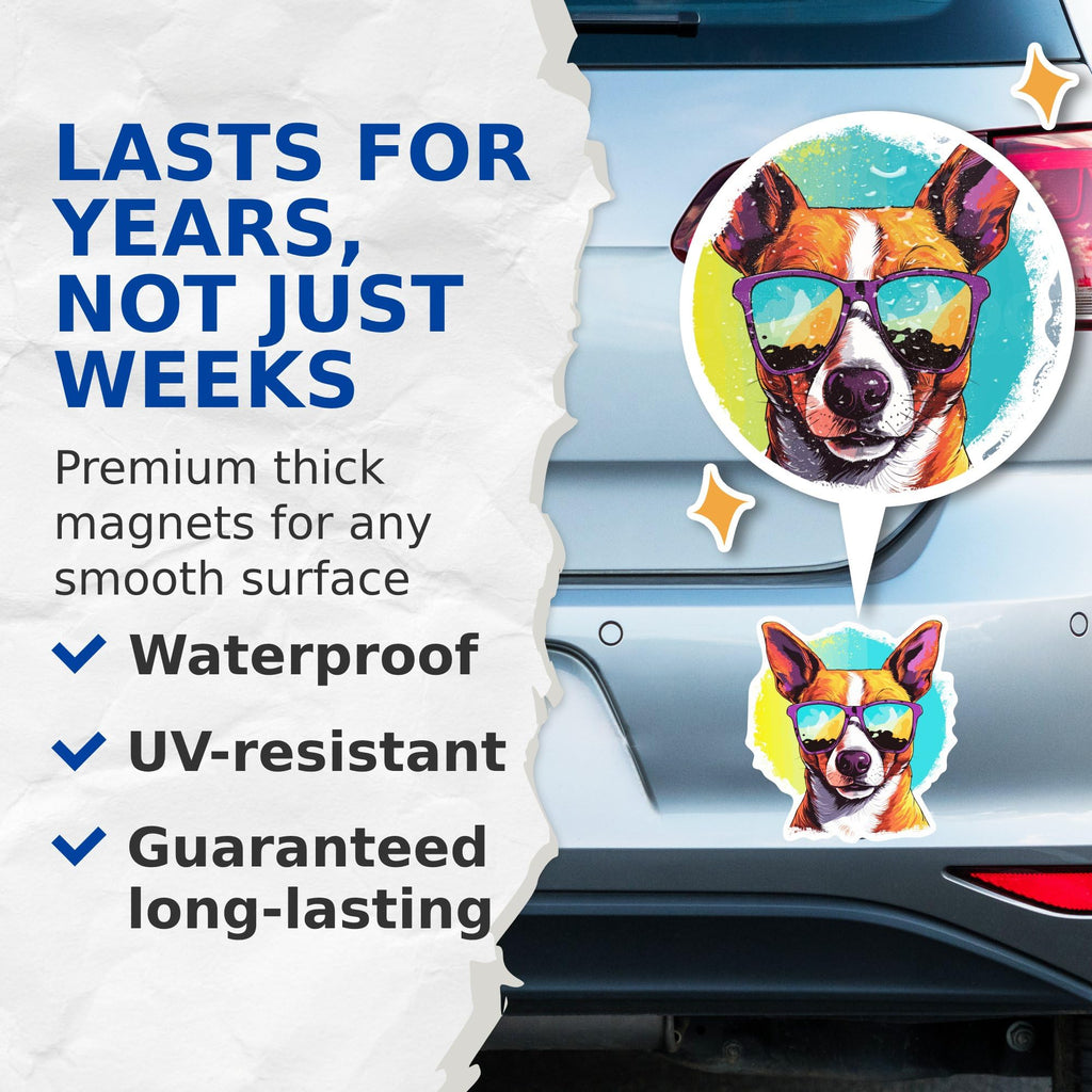 (2 Pack) Basenji Dog Magnets - Basenji with Sunglasses - Choose FromOver 100 Dog Breeds - 5" On Longest Side - Premium Magnet - Made in USA - MAG0307